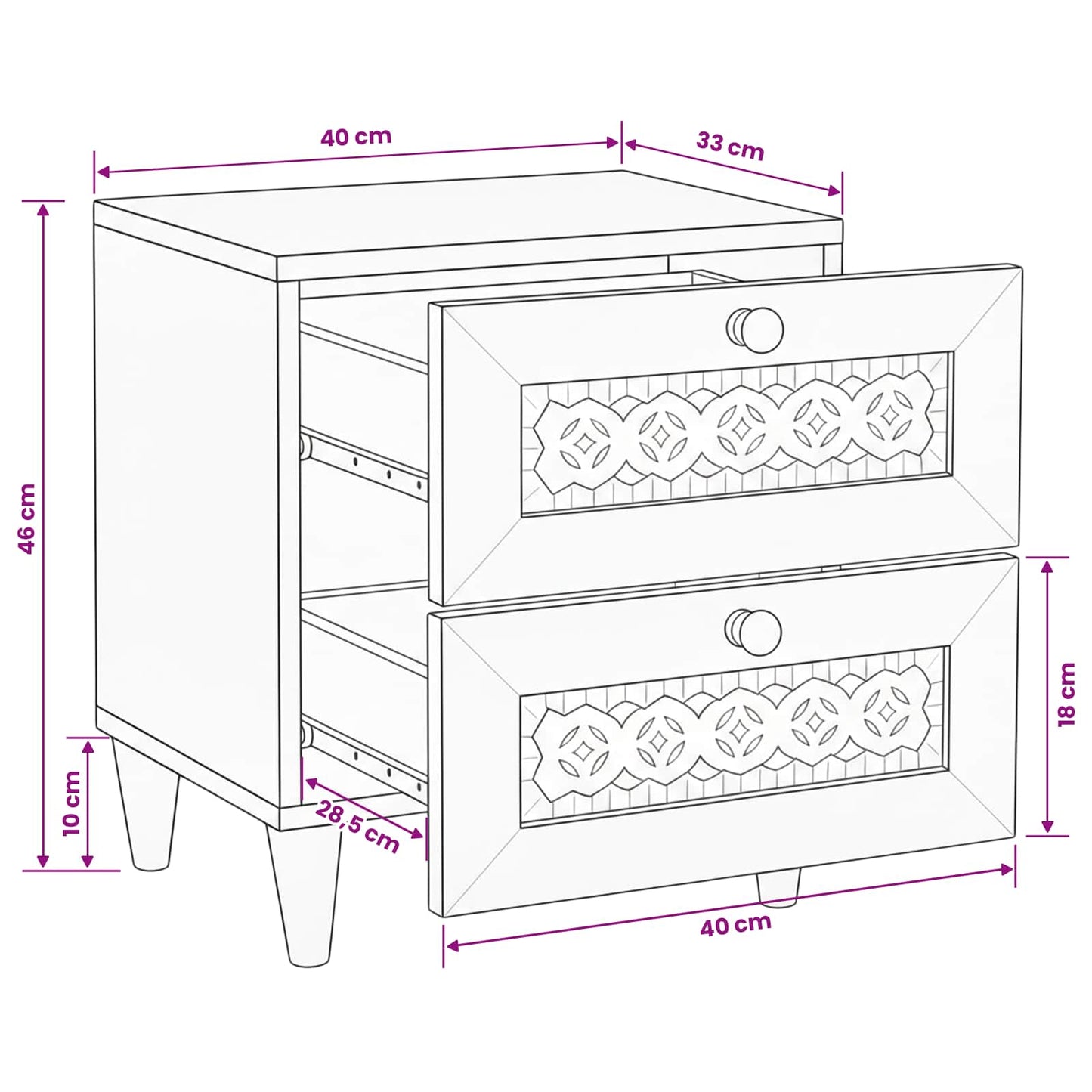 Bedside Cabinet 2 pcs White 40 x 33 x 46 cm Engineered Wood