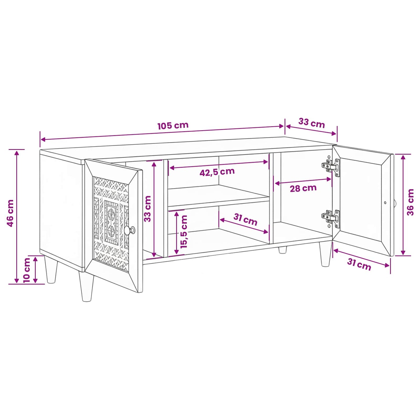 TV Units with Shelf White 105 x 33 x 46 cm Engineered wood