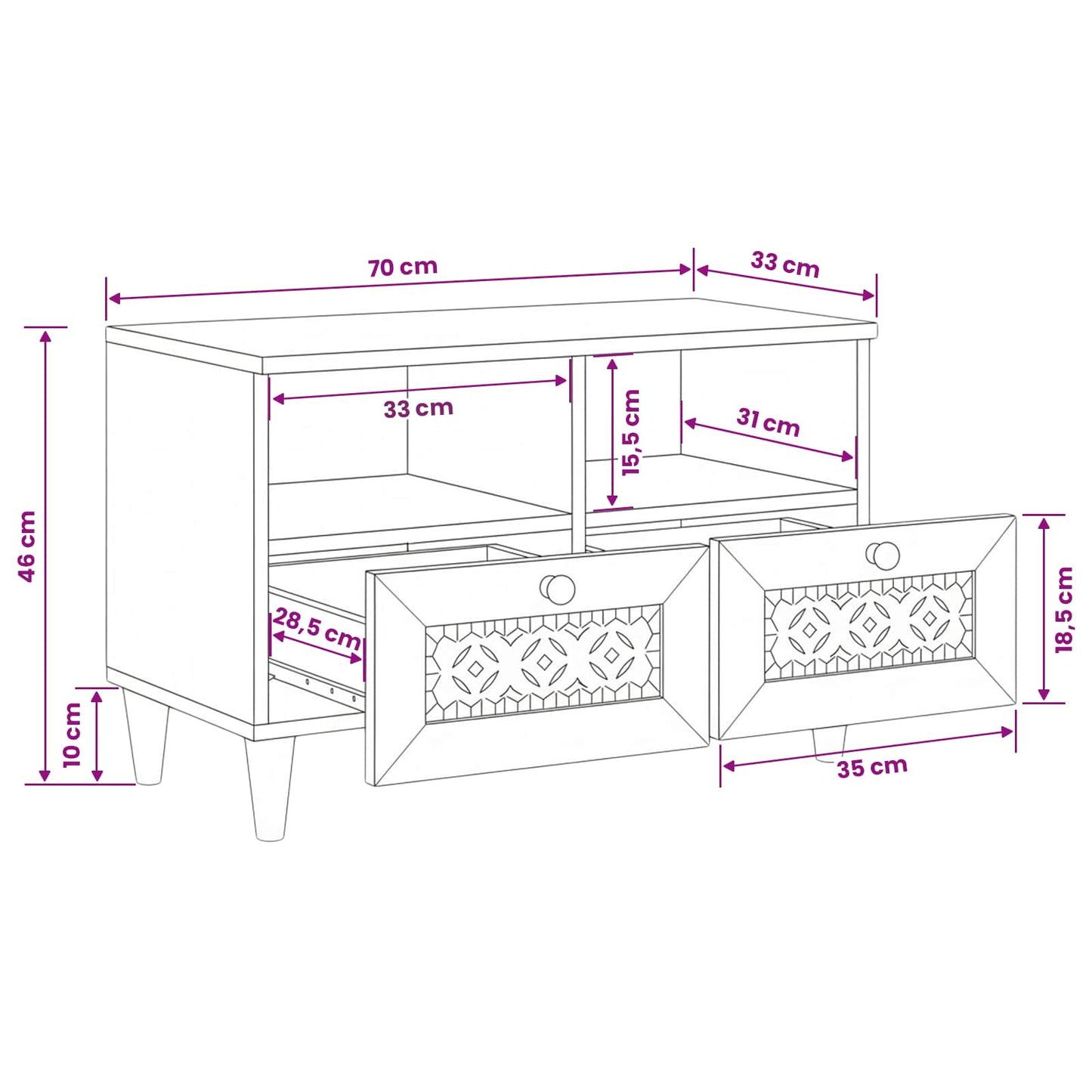 TV Units with Drawer White 70 x 33 x 46 cm Engineered wood
