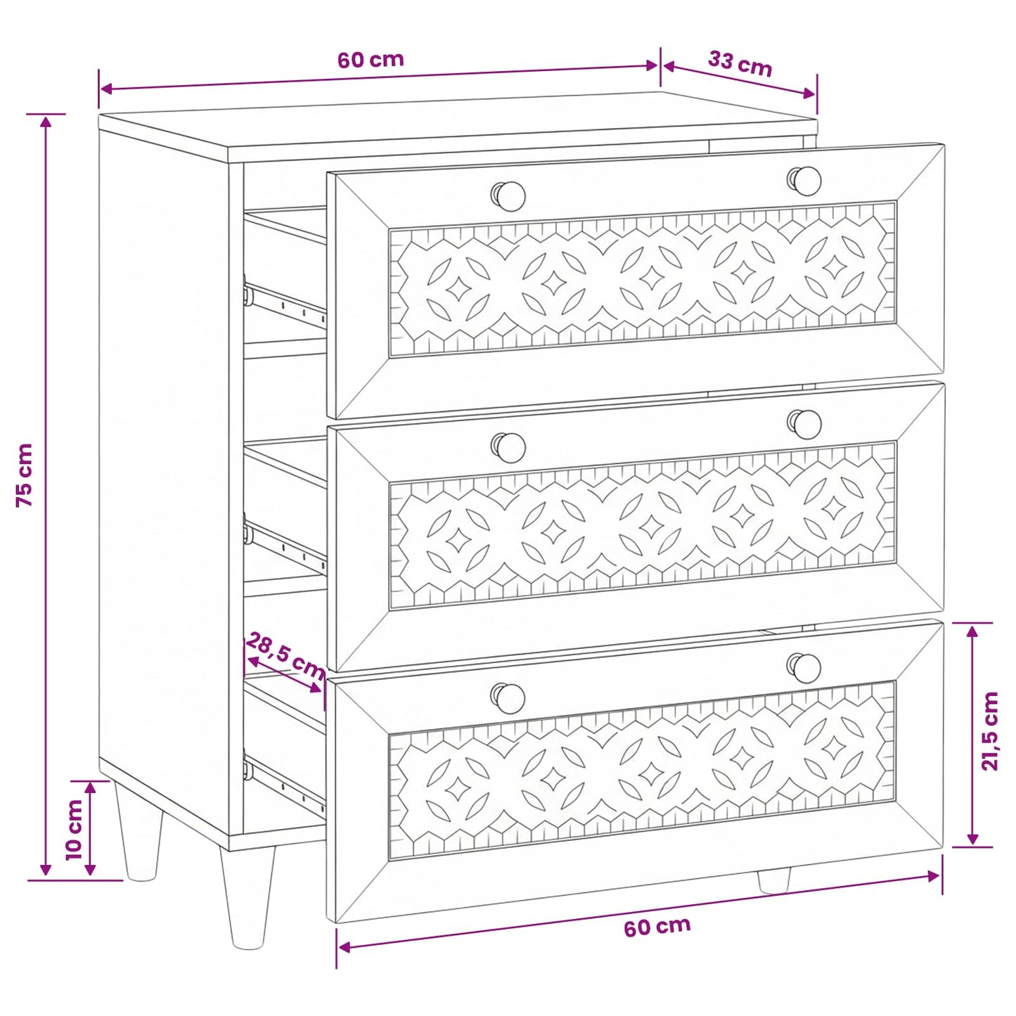 Sideboard 60 x 33 x 75 cm Solid mango wood White