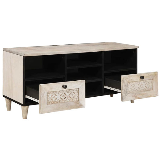 TV Cabinet Bleached White 100 x 33 x 46 cm Solid Mango Wood