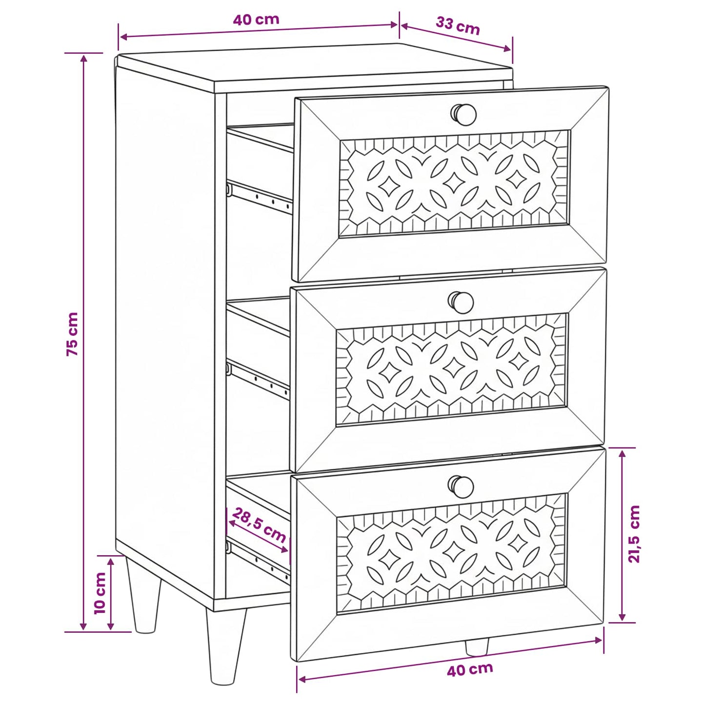 Sideboard with Drawer White 33.5 x 40 x 75 cm