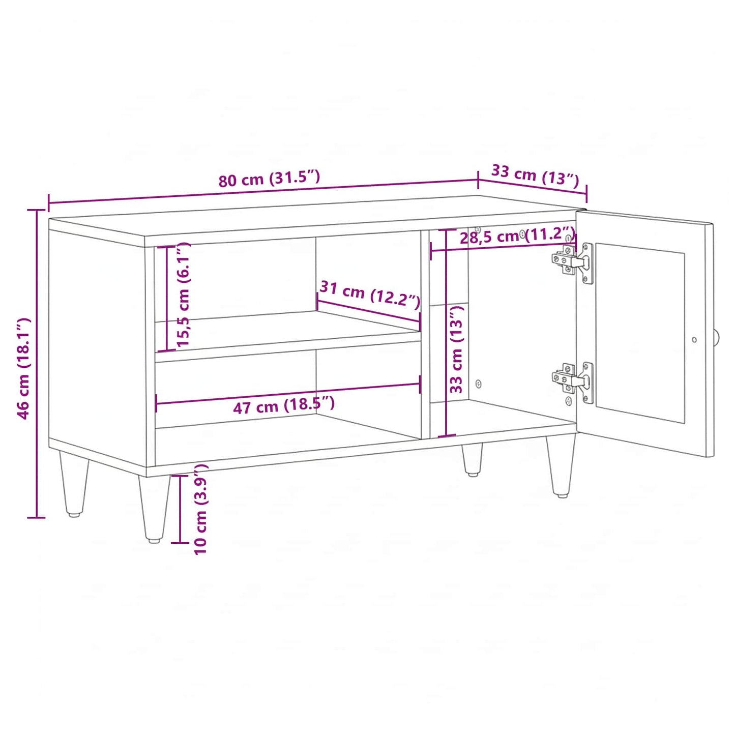 TV Cabinet with Door Natural 80 x 33 x 46 cm Solid Mango Wood