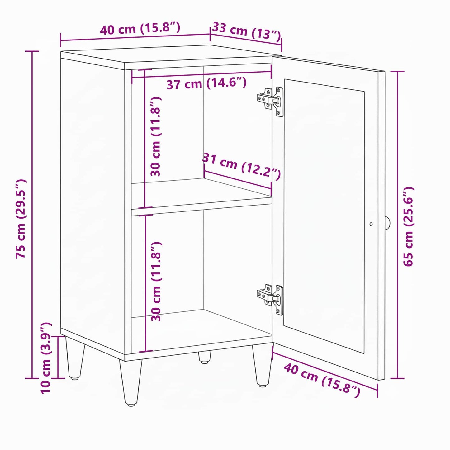 Sideboard with Storage Natural 40 x 33 x 75 cm Solid Mango Wood