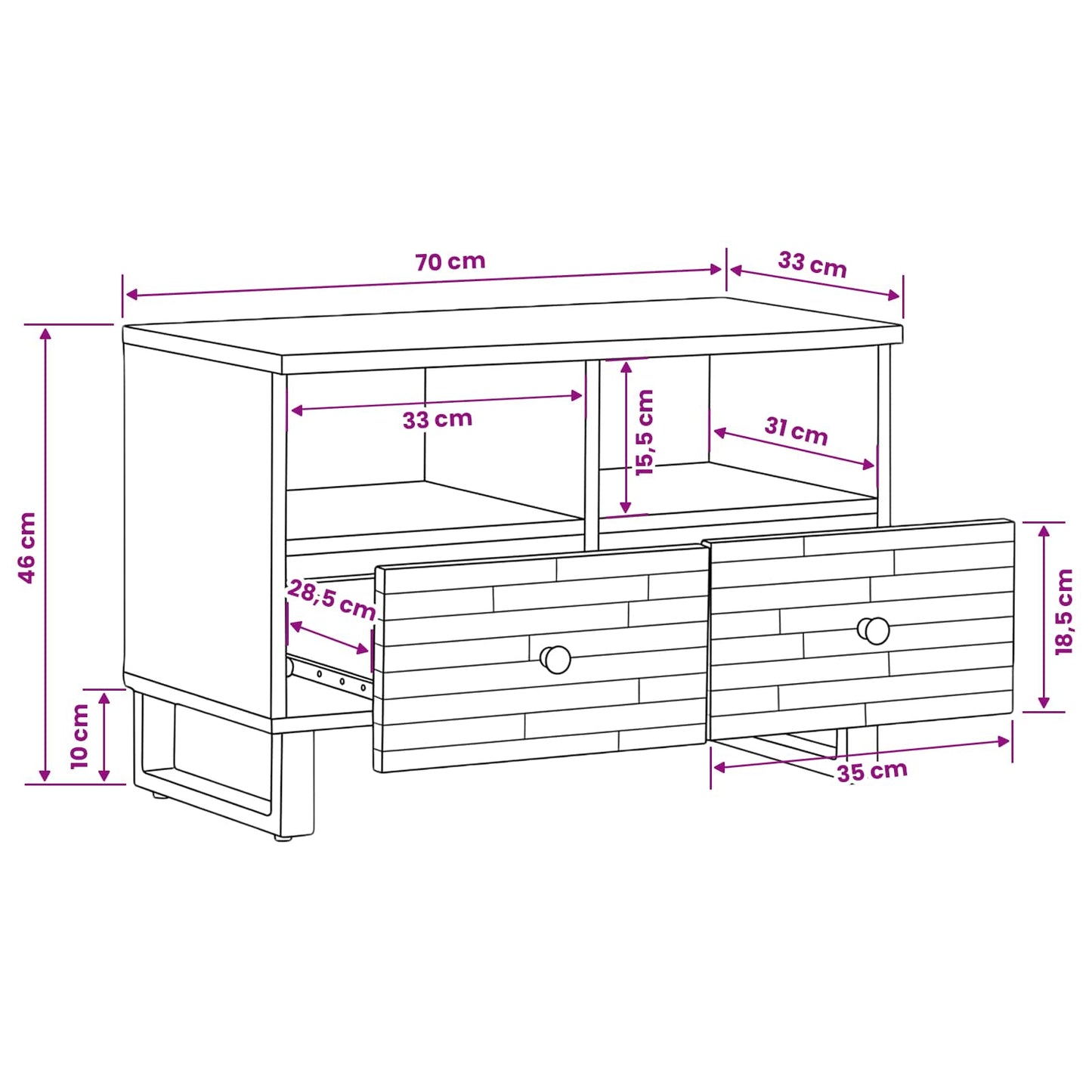 TV Cabinet with Storage Brown 70 x 33 x 46 cm Solid Mango Wood
