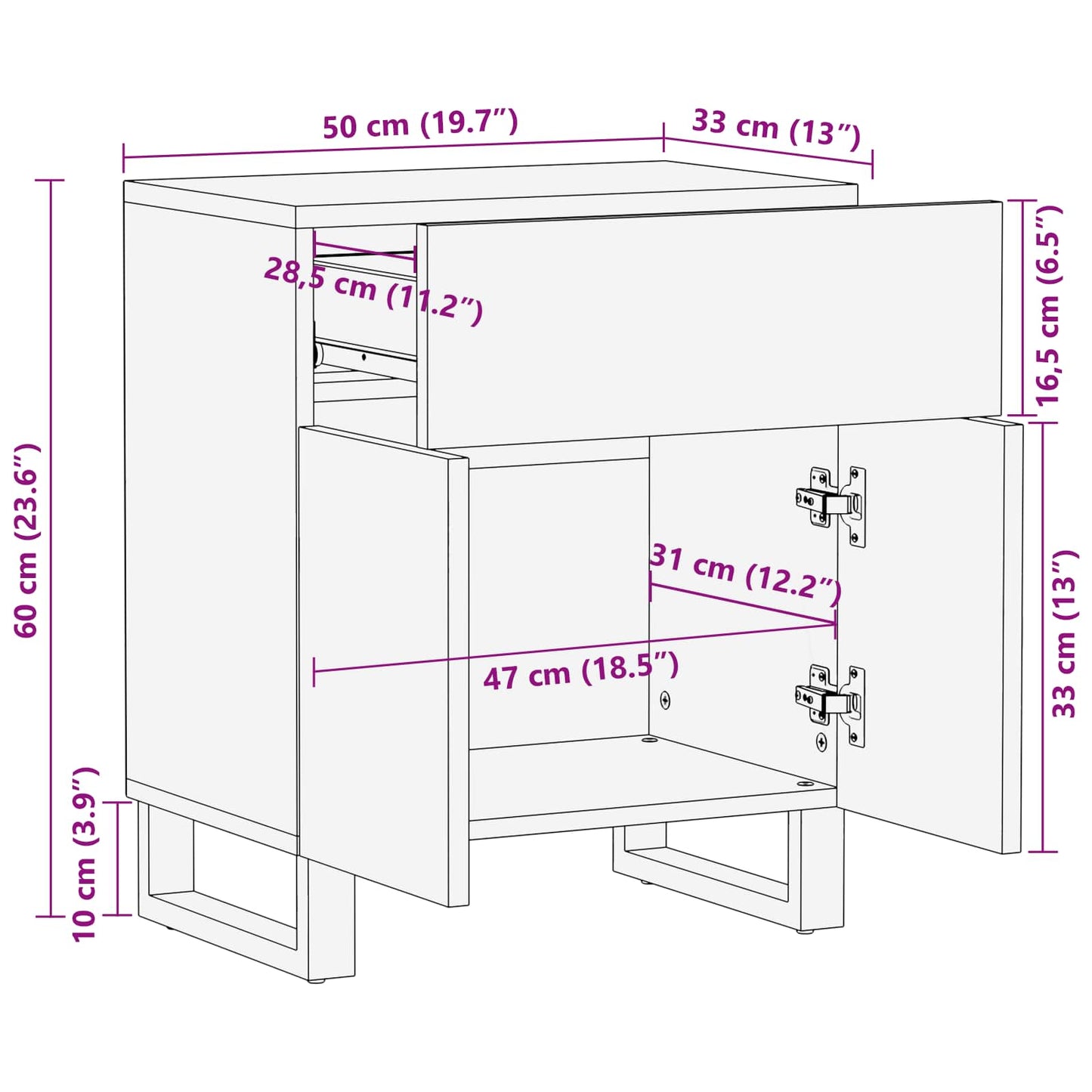 Bed cabinet with Drawer Brown 50 x 33 x 60 cm Solid Mango Wood