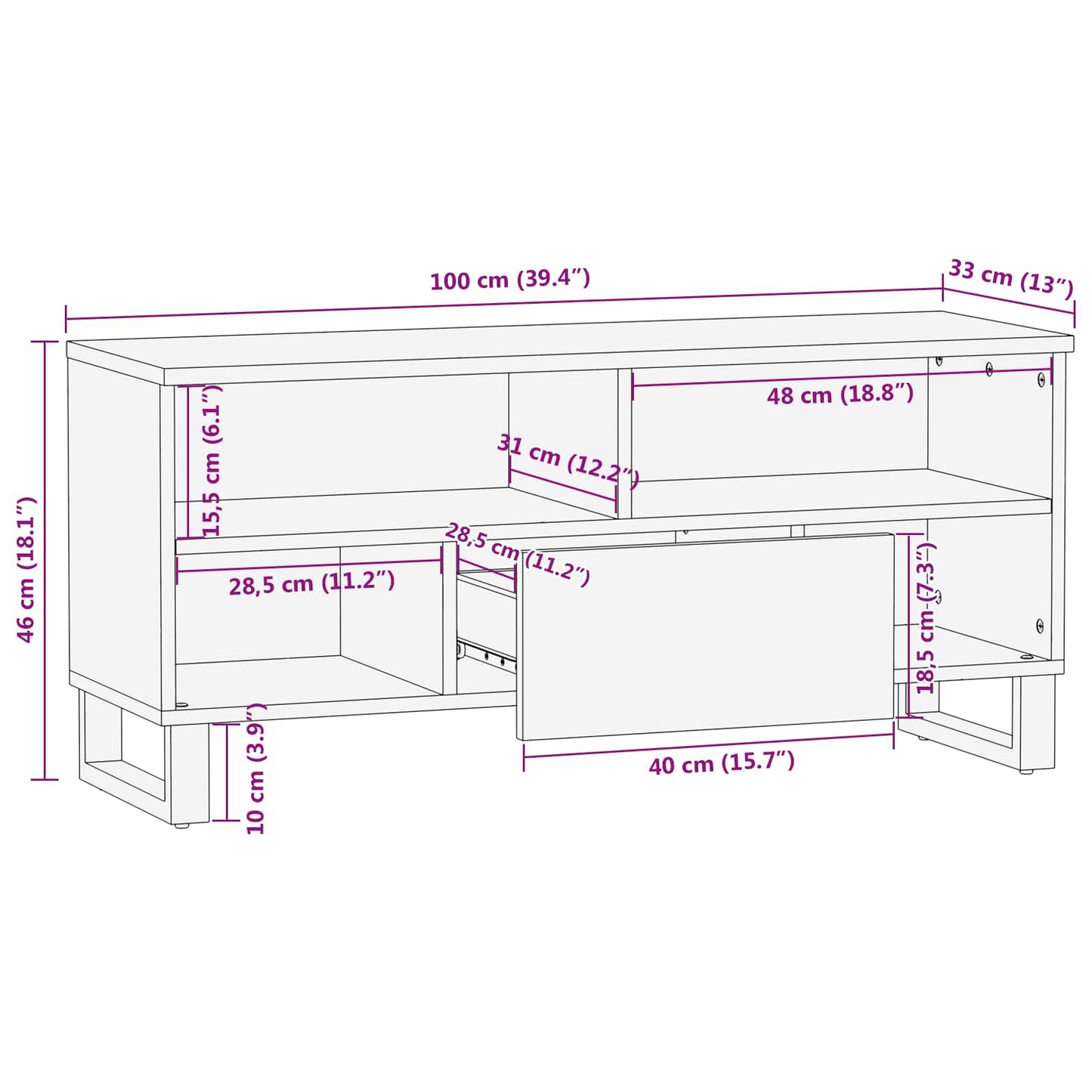 TV Cabinet with Drawer Brown 100 x 33 x 46 cm Solid Mango Wood