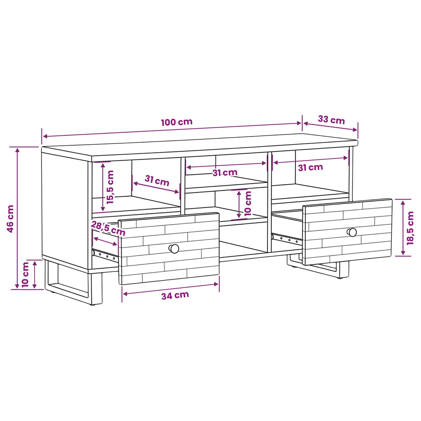 TV Cabinet Corona Brown 100 x 33 x 46 cm Solid Mango Wood