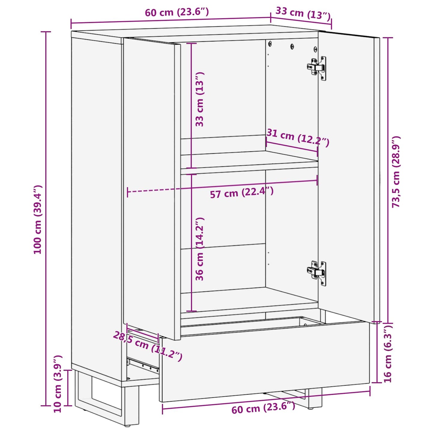 Storage Highboard Brown 60 x 33 x 100 cm Solid Mango Wood