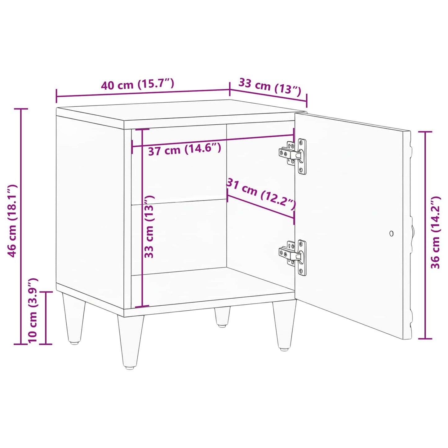 Bedside Cabinet Brown 40 x 33.5 x 46 cm Solid Mango Wood