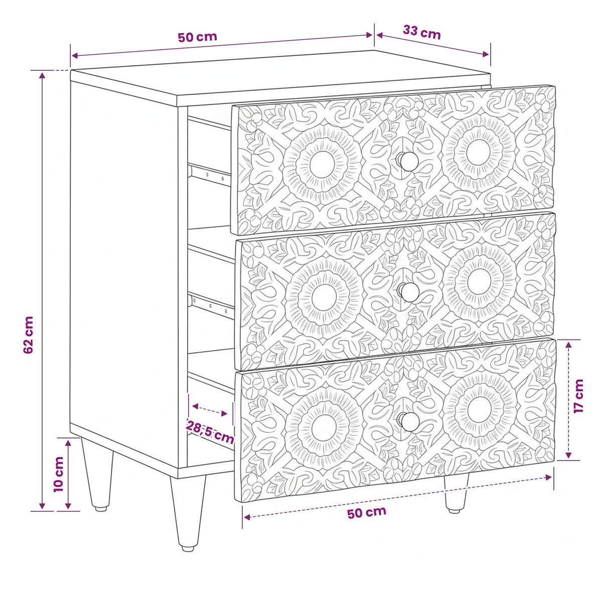 Bed cabinet with Drawer Brown 50 x 33 x 60 cm Solid Mango Wood