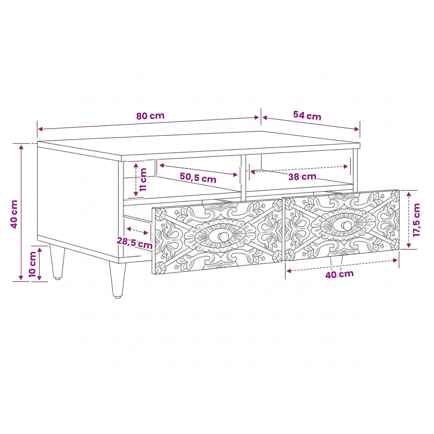 Coffee Table Brown 80 x 54 x 40 cm Solid Mango Wood