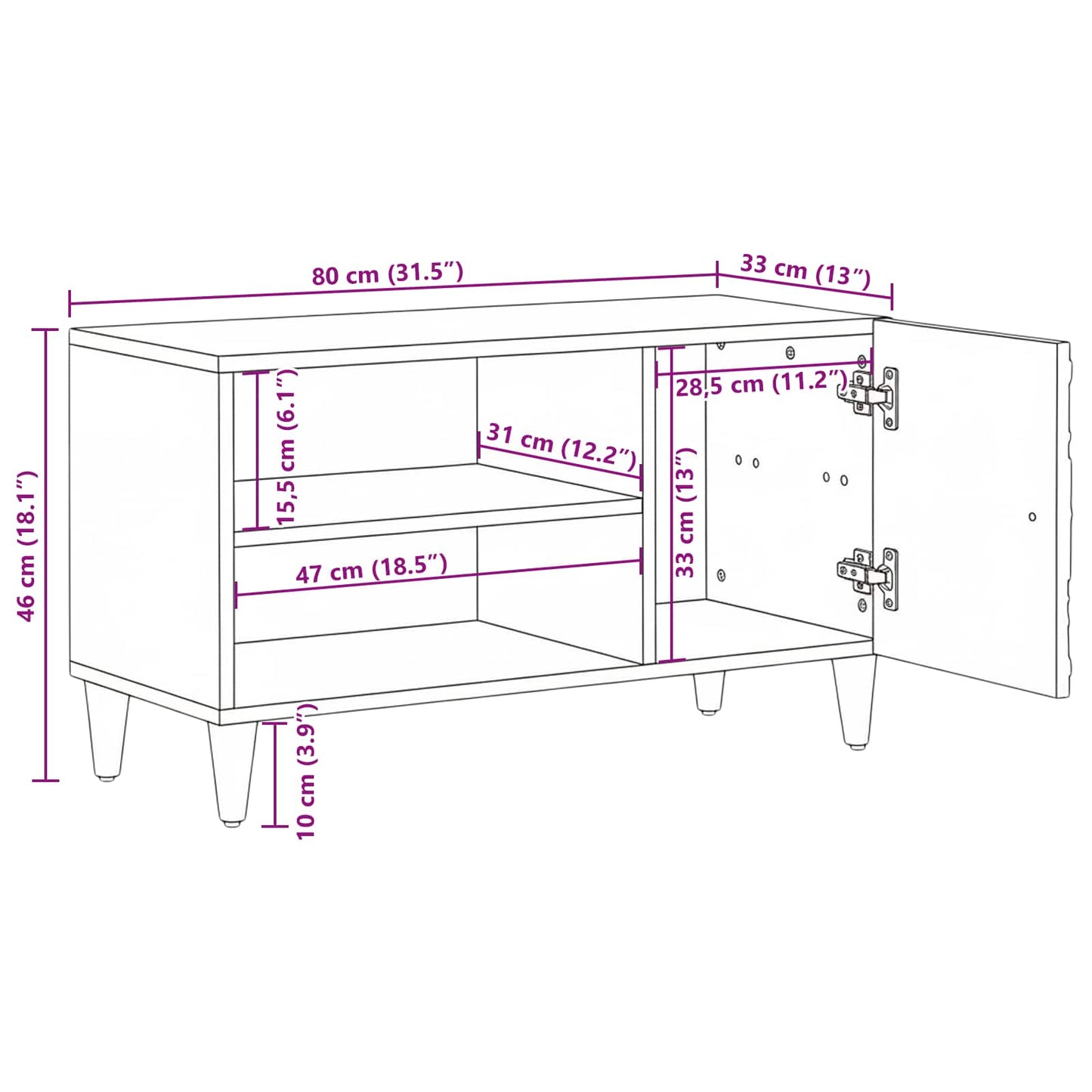 TV Cabinet with Shelf Brown 80 x 31.5 x 46 cm Solid Mango Wood
