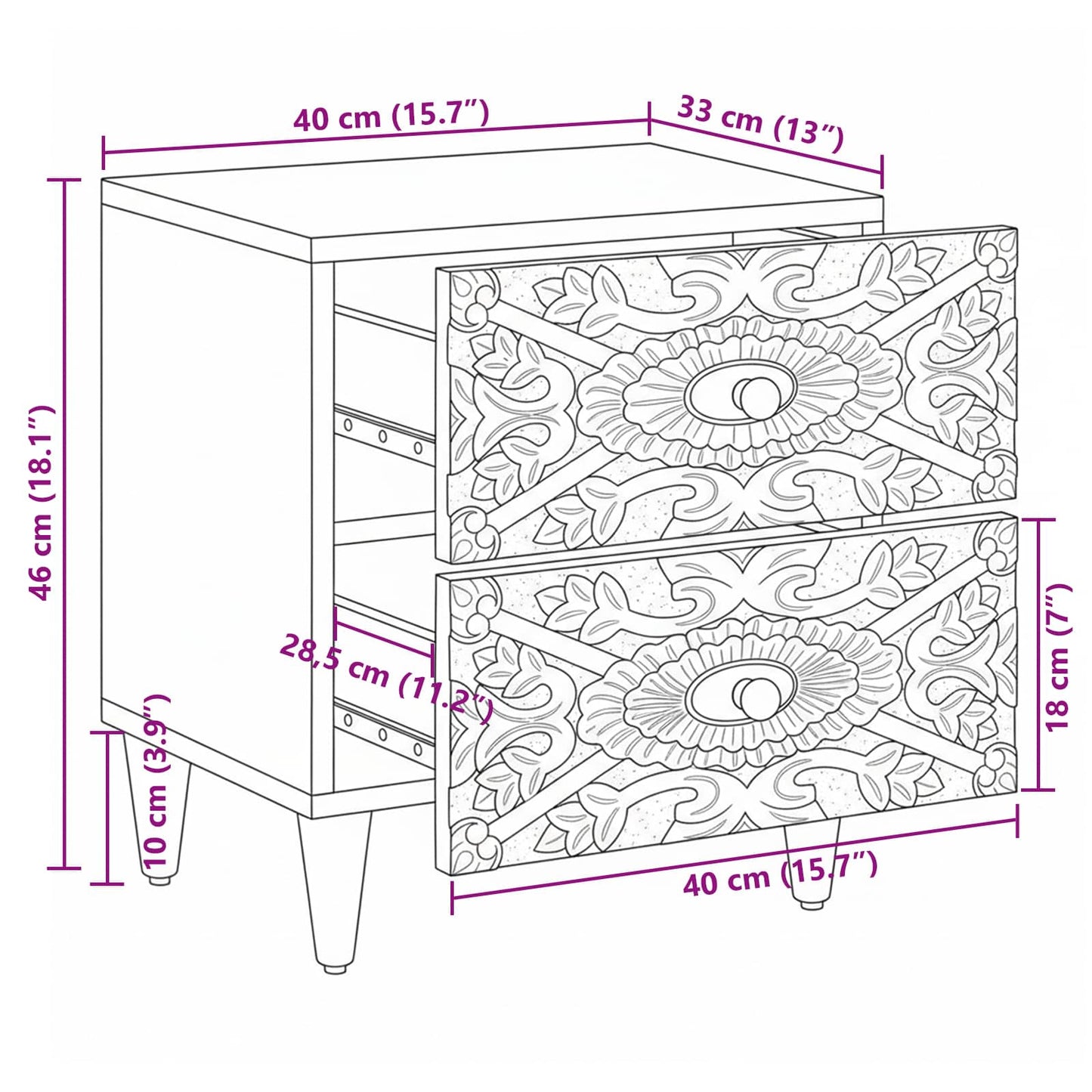 Bedside Cabinet 2 pcs White 40 x 33.5 x 46 cm Solid Mango Wood