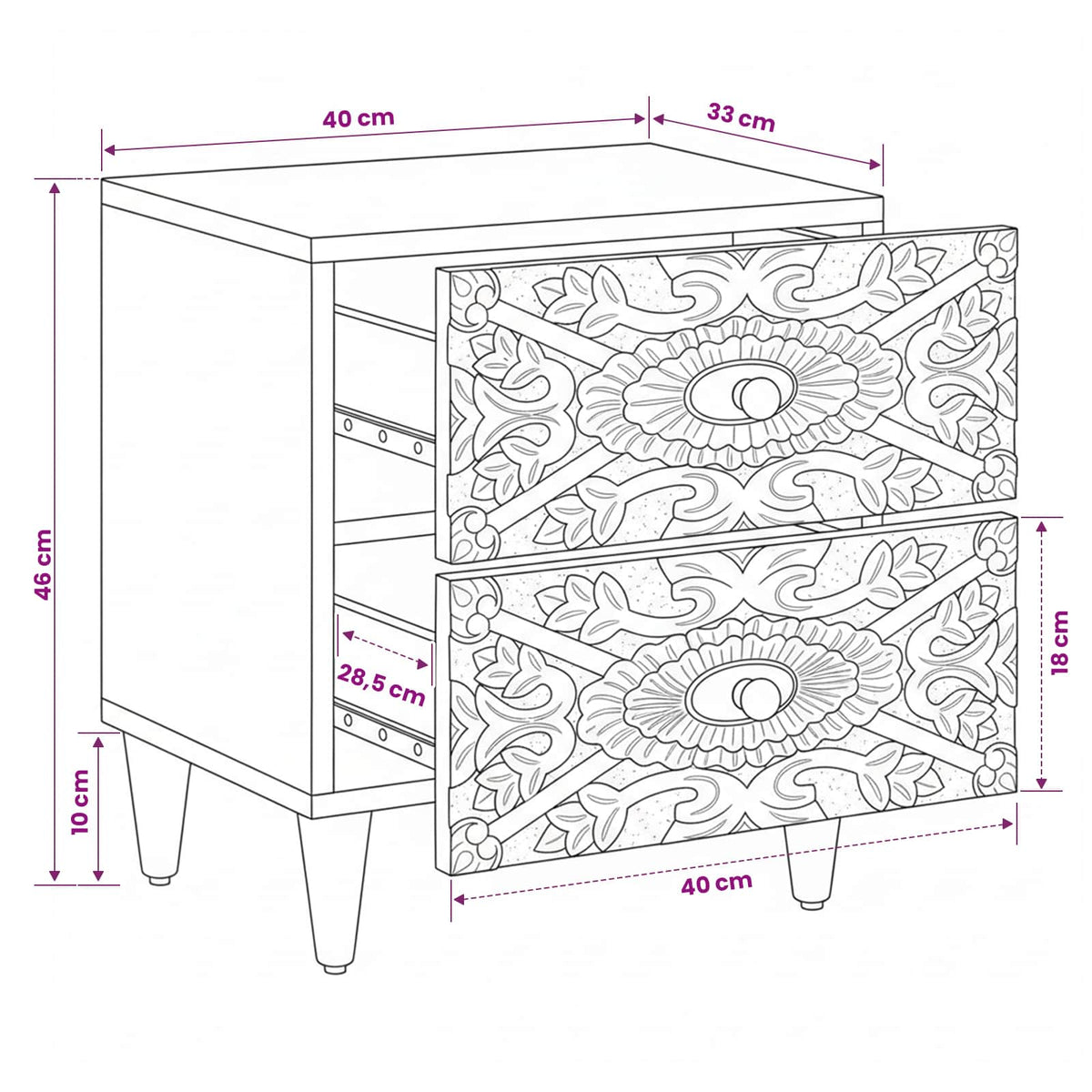 Bedside Cabinet 2 pcs White 40 x 33.5 x 46 cm Solid Mango Wood