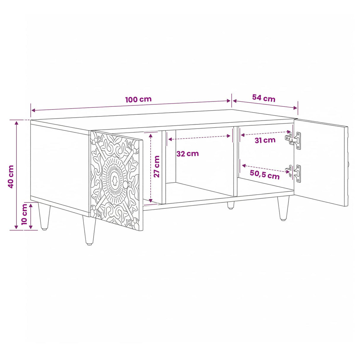 Coffee Table White 100 x 54 x 40 cm Solid Mango Wood