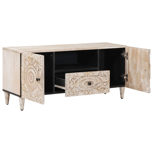 TV Cabinet White 105 x 33.5 x 46 cm Solid Mango Wood