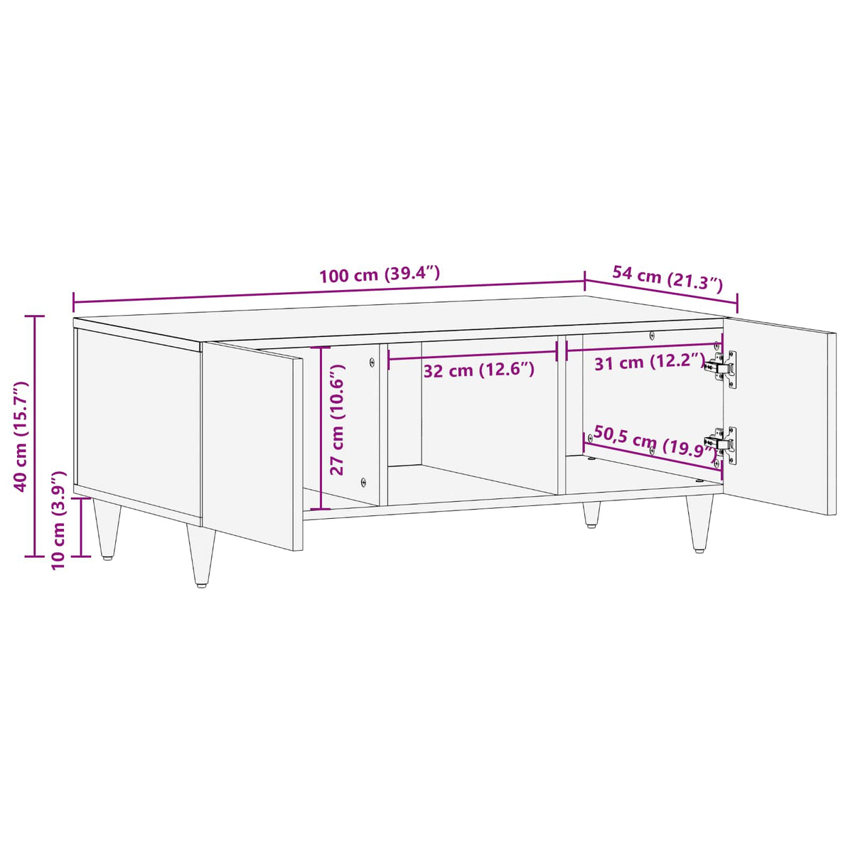 Coffee Table Multicolour 100 x 54 x 40 cm Solid Mango Wood