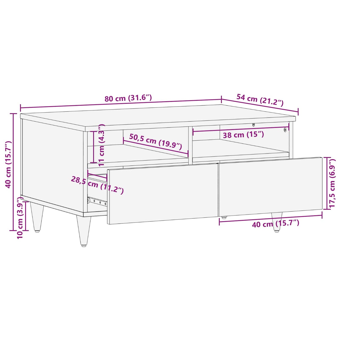 Coffee Table Multicolour 80 x 54 x 40 cm Solid Mango Wood