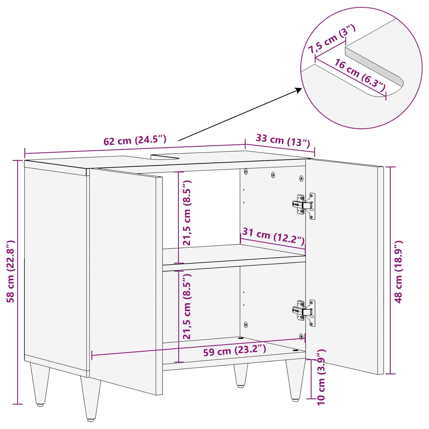 Sink cabinet Multicolour 62 x 33 x 58 cm Solid Mango Wood