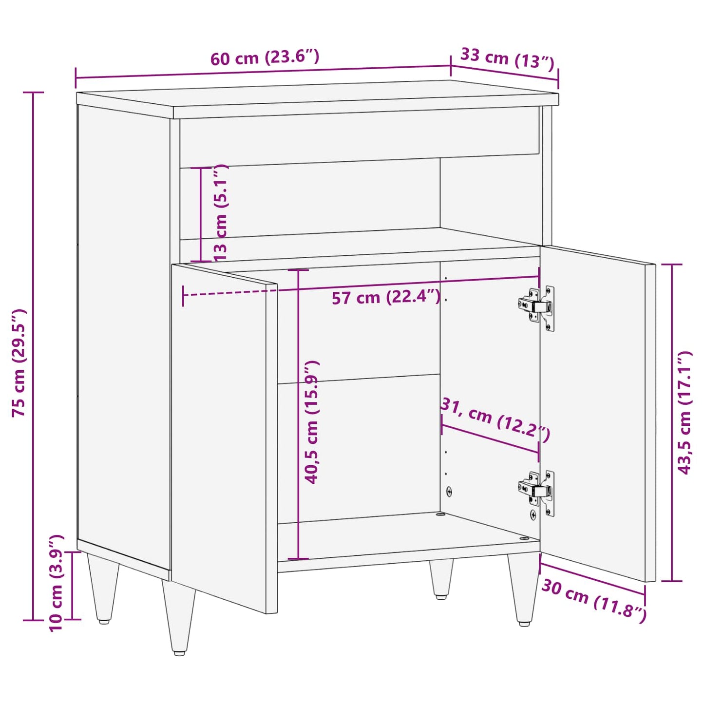 Storage Cabinets Multicolour 60 x 33.5 x 75 cm Solid Mango Wood