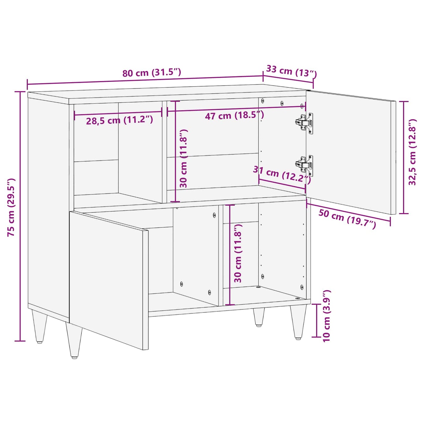 Storage Cabinets Multicolour 80 x 33.5 x 75 cm Solid Mango Wood