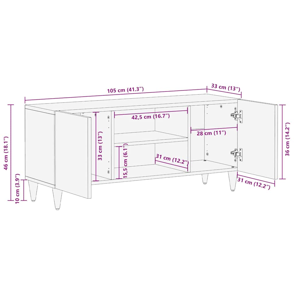 TV Cabinet Honey Brown 105 x 33 x 46 cm Solid Mango Wood