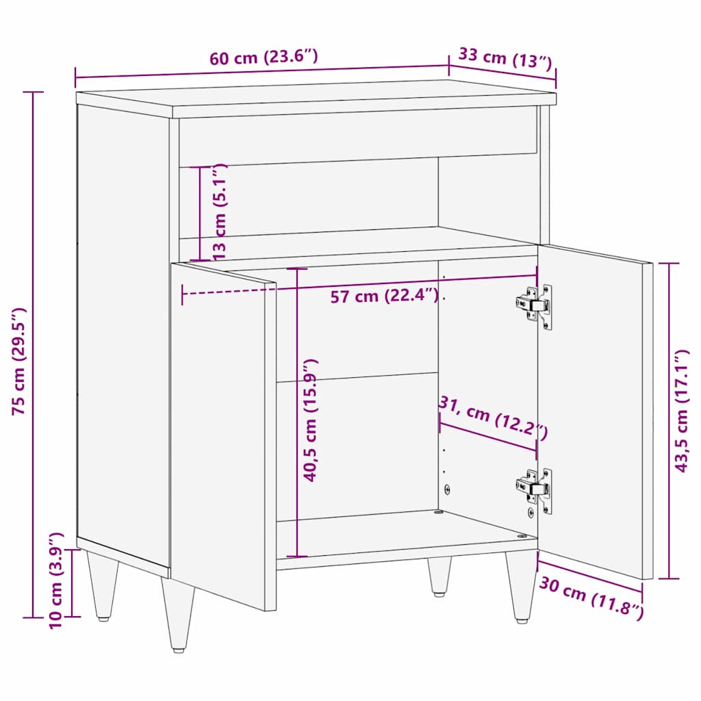 Sideboard Brown 60 x 33 x 75 cm Solid Mango Wood