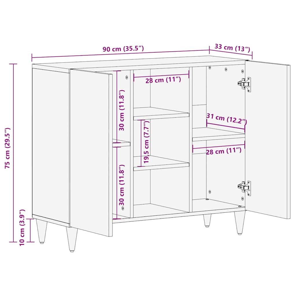 Sideboard Brown 90 x 33 x 75 cm Solid Mango Wood