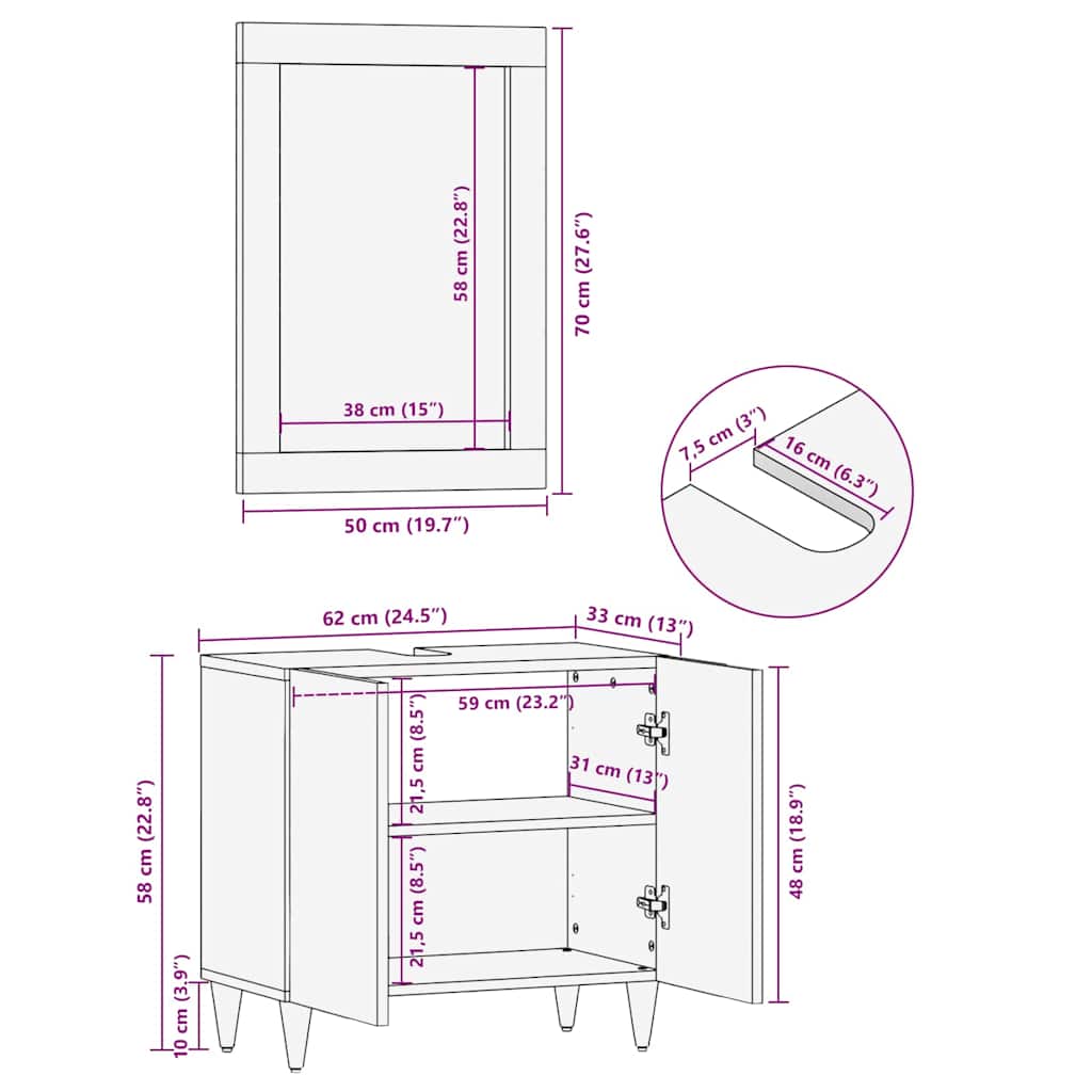 Bathroom Mirror Honey Brown 70 x 50 x 2.5 cm