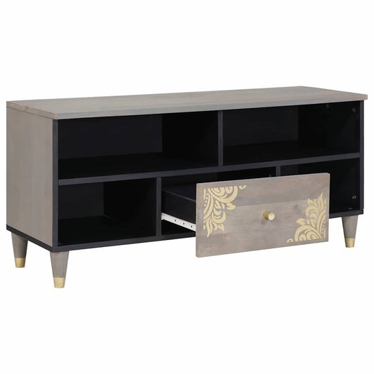 TV Cabinet with Drawer Grey 100 x 33 x 46 cm Solid Mango Wood