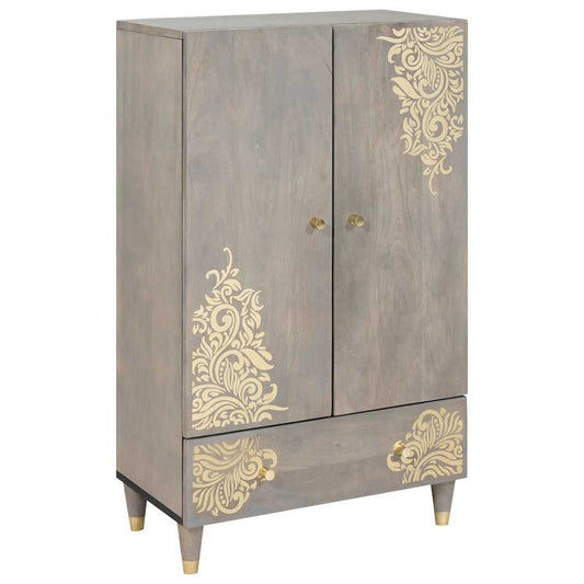 Highboard Grey and Gold 60 x 33 x 100 cm Solid Mango Wood