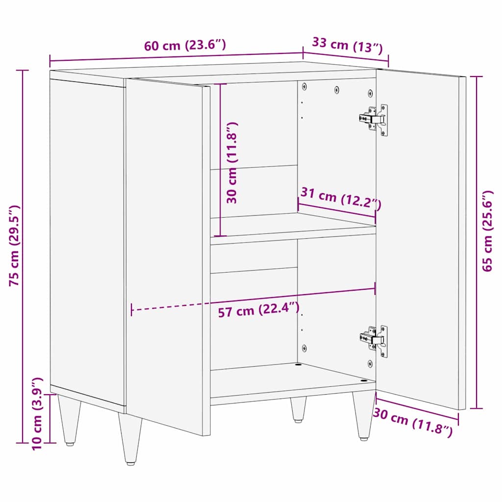 Sideboard Black 60 x 33 x 75 cm Solid Mango Wood