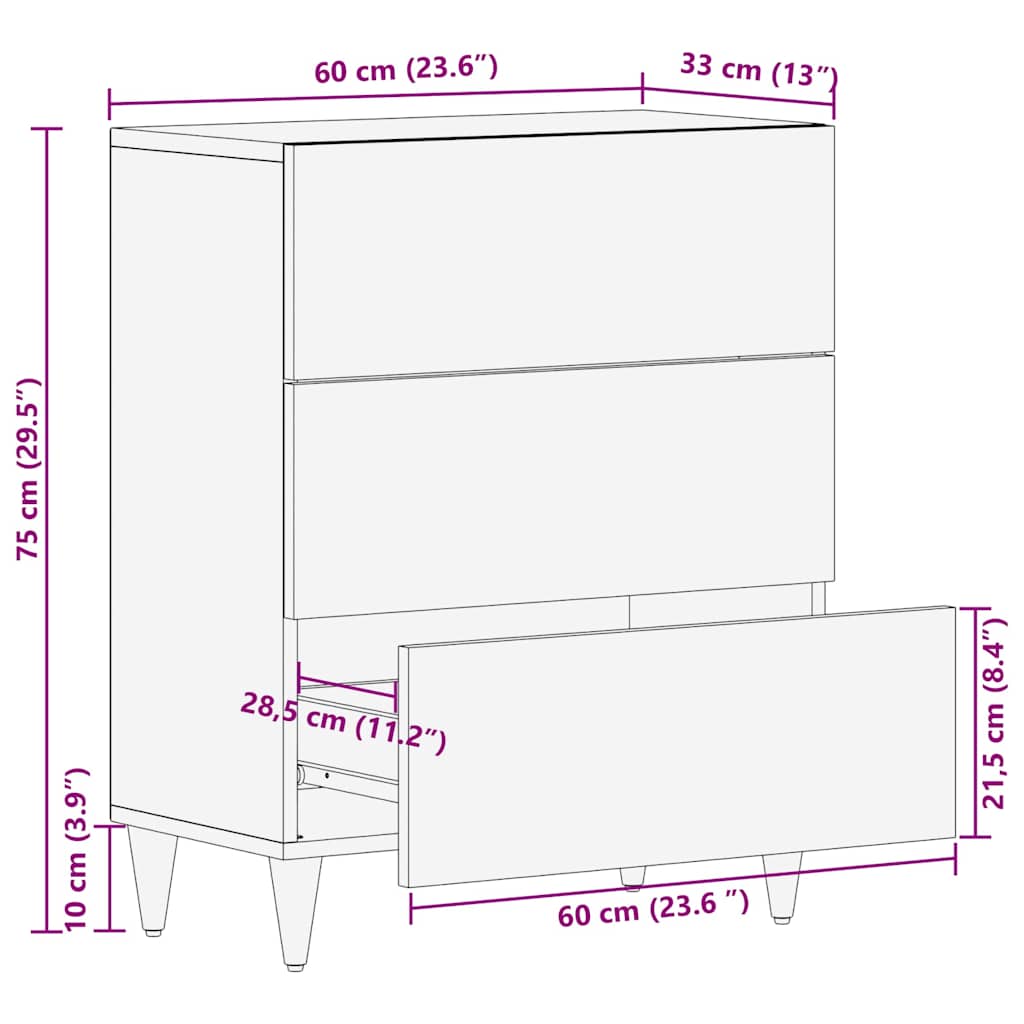 Sideboard Black 60 x 33 x 75 cm Solid Mango Wood