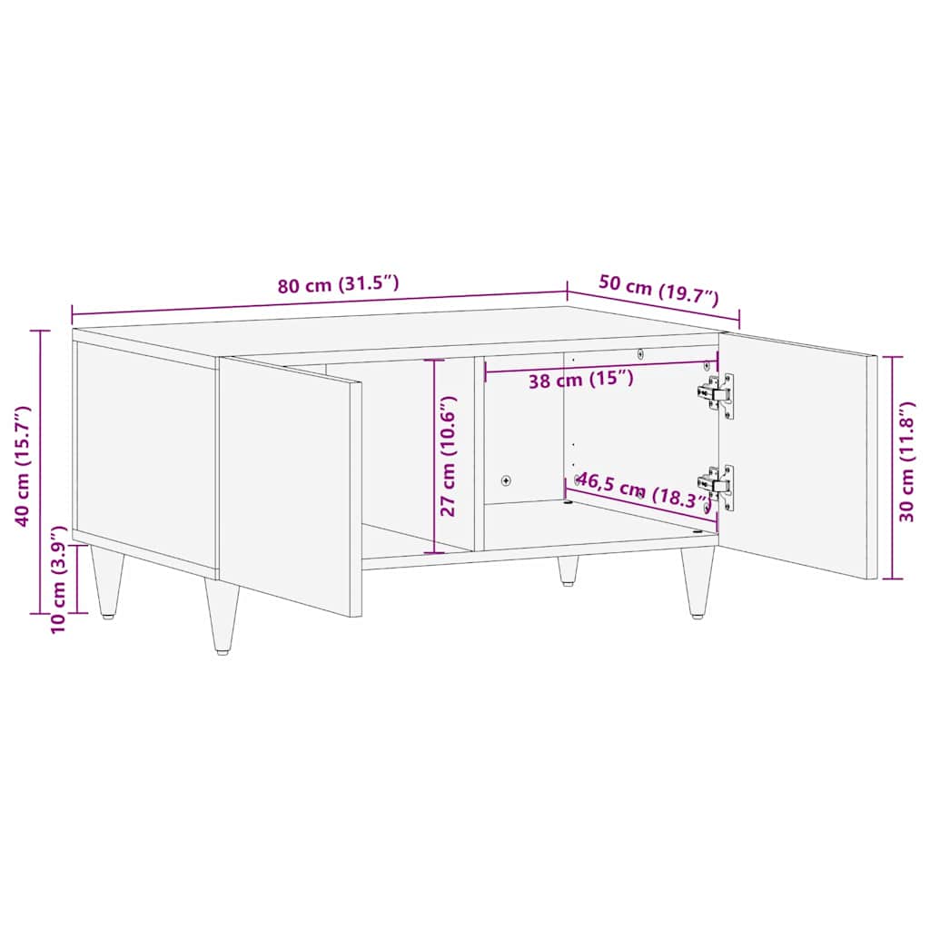 Coffee Table Black 80 x 50 x 40 cm Solid Mango Wood