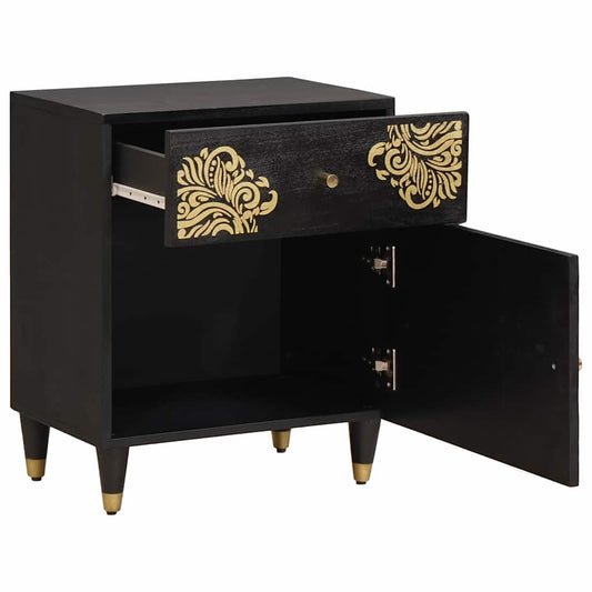 Bedside Cabinet with Door with Drawer Black 50 x 33 x 60 cm