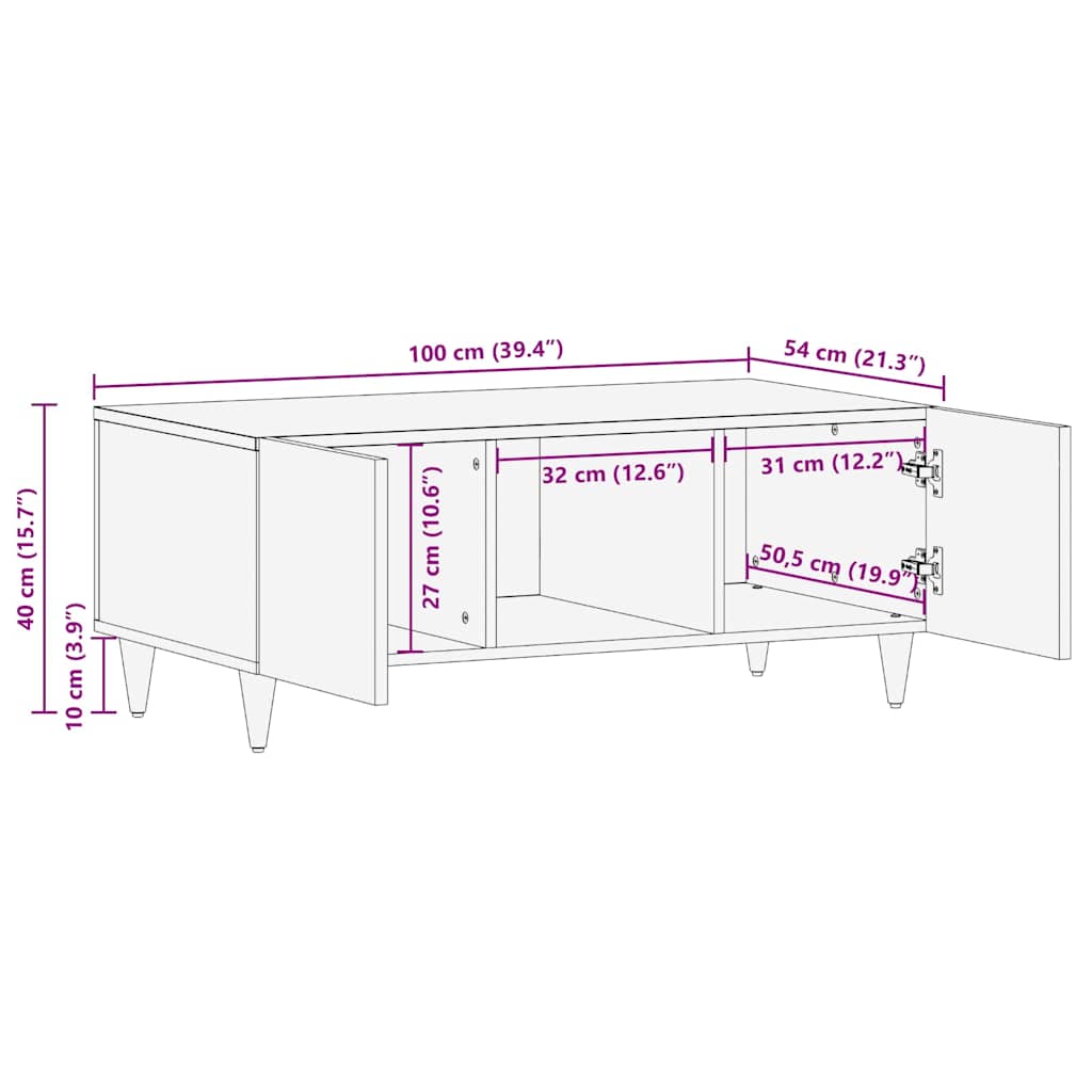 Coffee Table Black 100 x 54 x 40 cm Solid Mango Wood