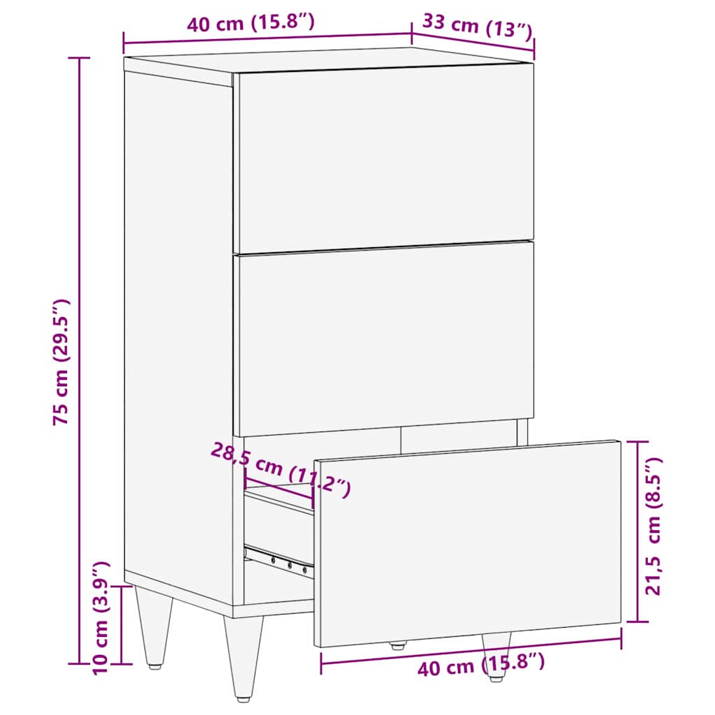 Sideboard with Drawer Black 40 x 33 x 75 cm Solid Mango Wood