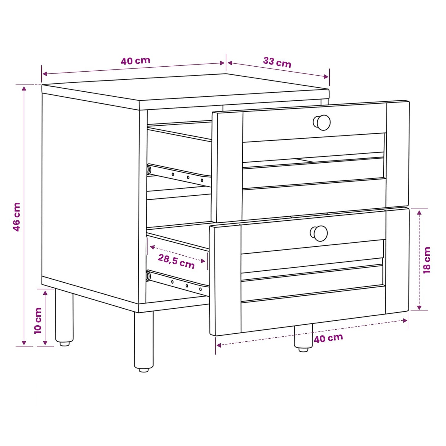 Bedside Table 2 pcs Natural 40 x 33 x 46 cm Solid Mango Wood