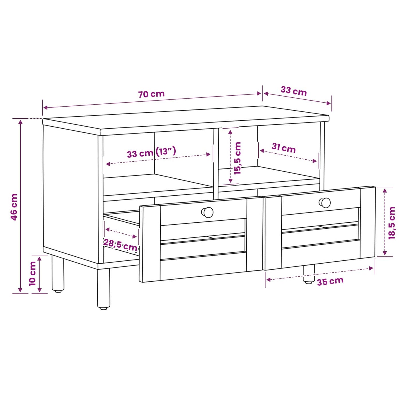 Storage Cabinets Natural 70 x 33 x 46 cm Solid Mango Wood