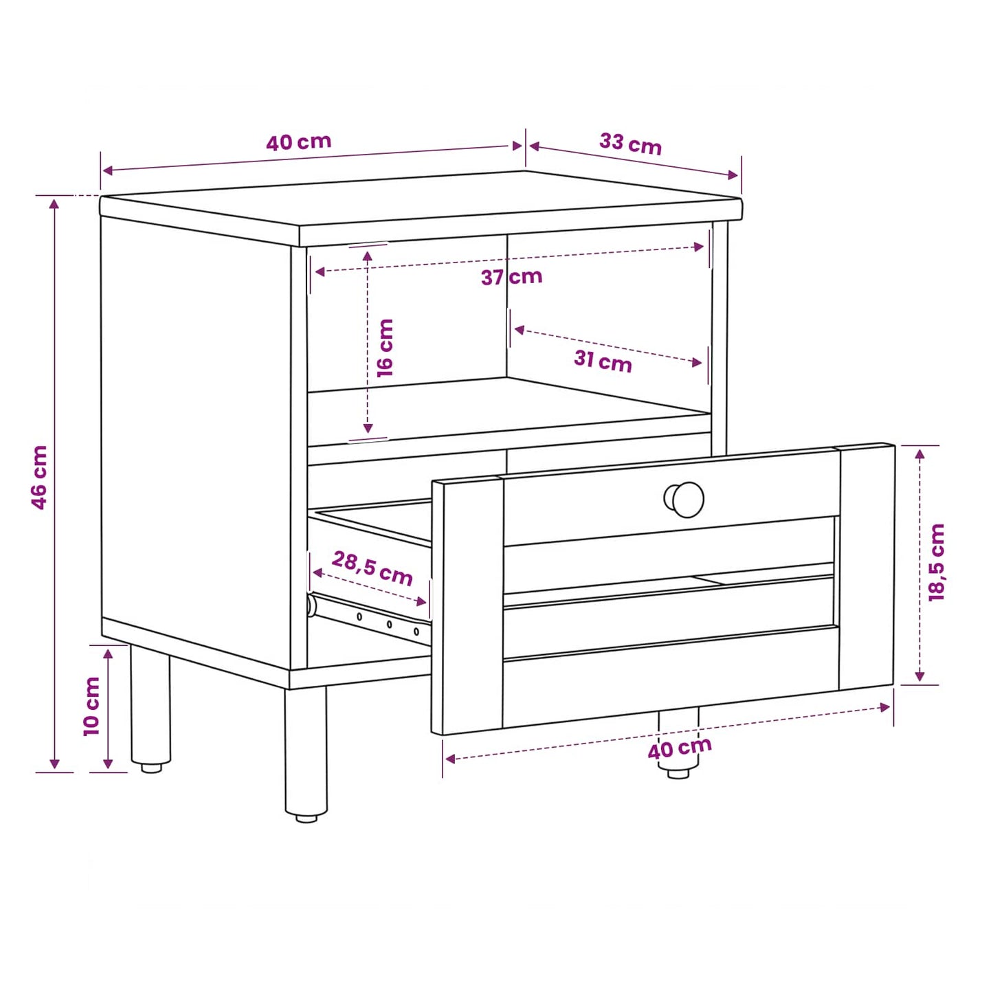 Bedside Table 2 pcs Natural 40 x 33 x 46 cm Solid Mango Wood