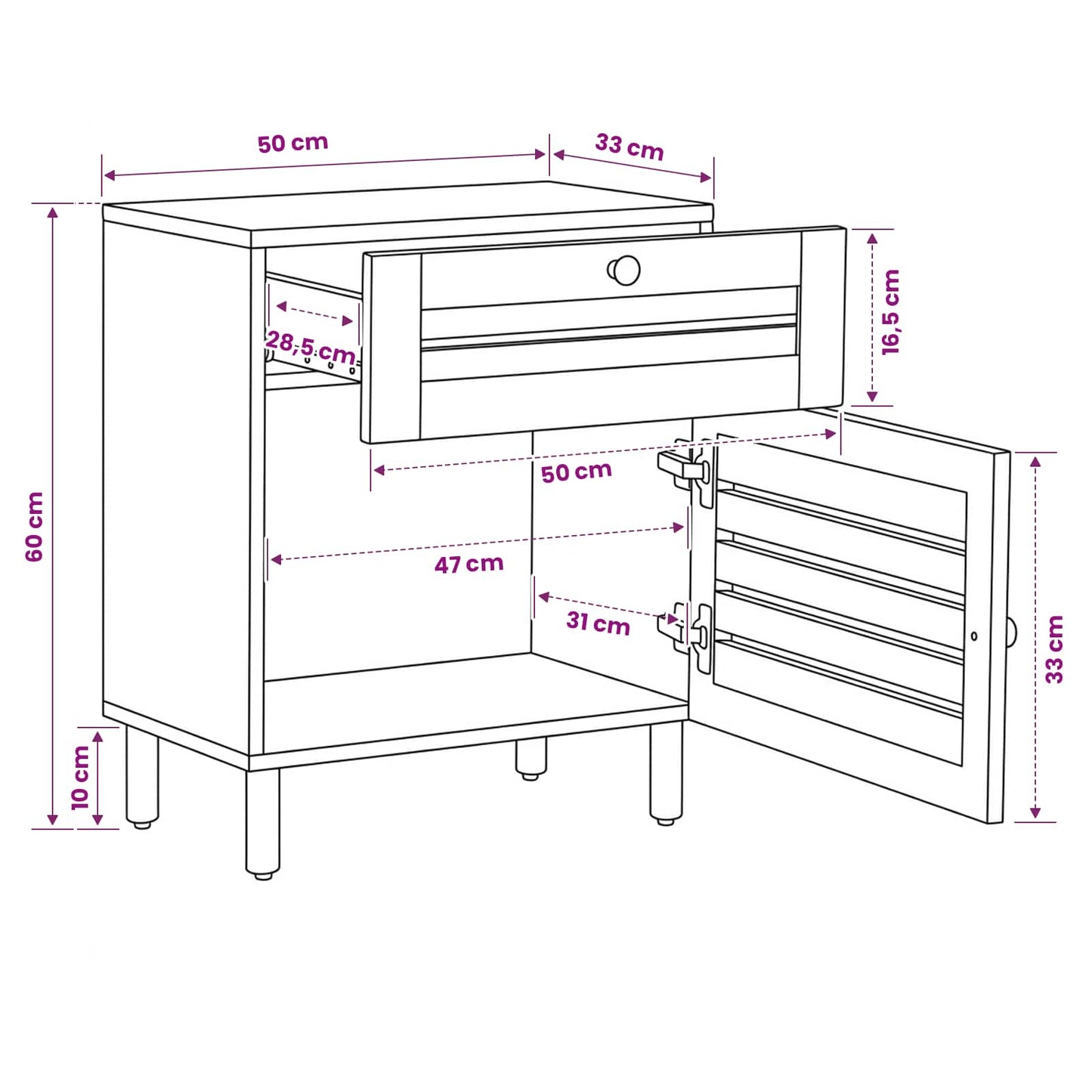Bedside Table Natural 50 x 33 x 60 cm Solid Mango Wood