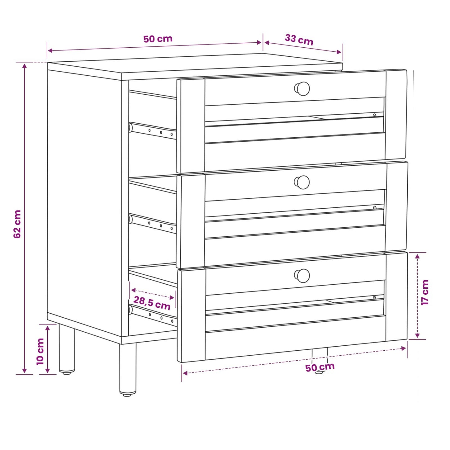 Bedside Table Natural 50 x 33 x 62 cm Solid Mango Wood