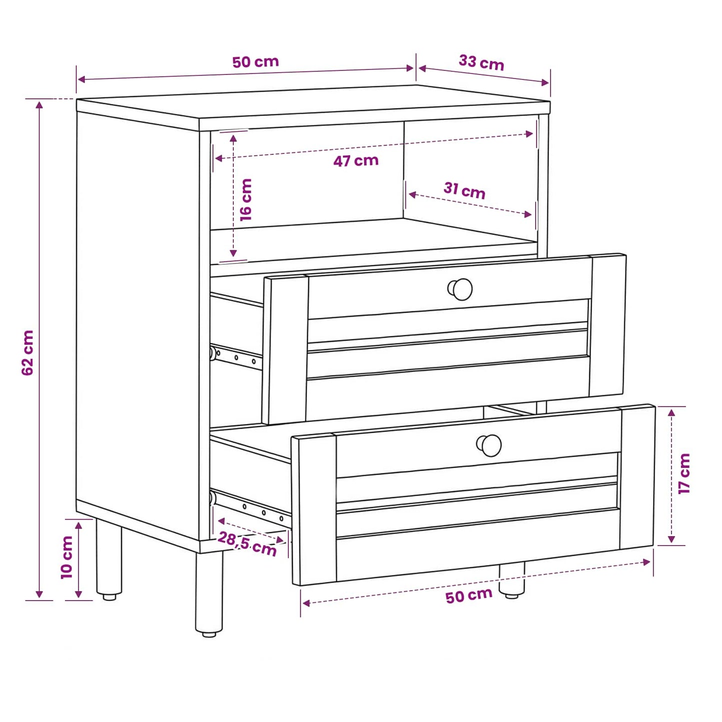 Bedside Table Brown and Black 50 x 33 x 60 cm Solid Mango Wood