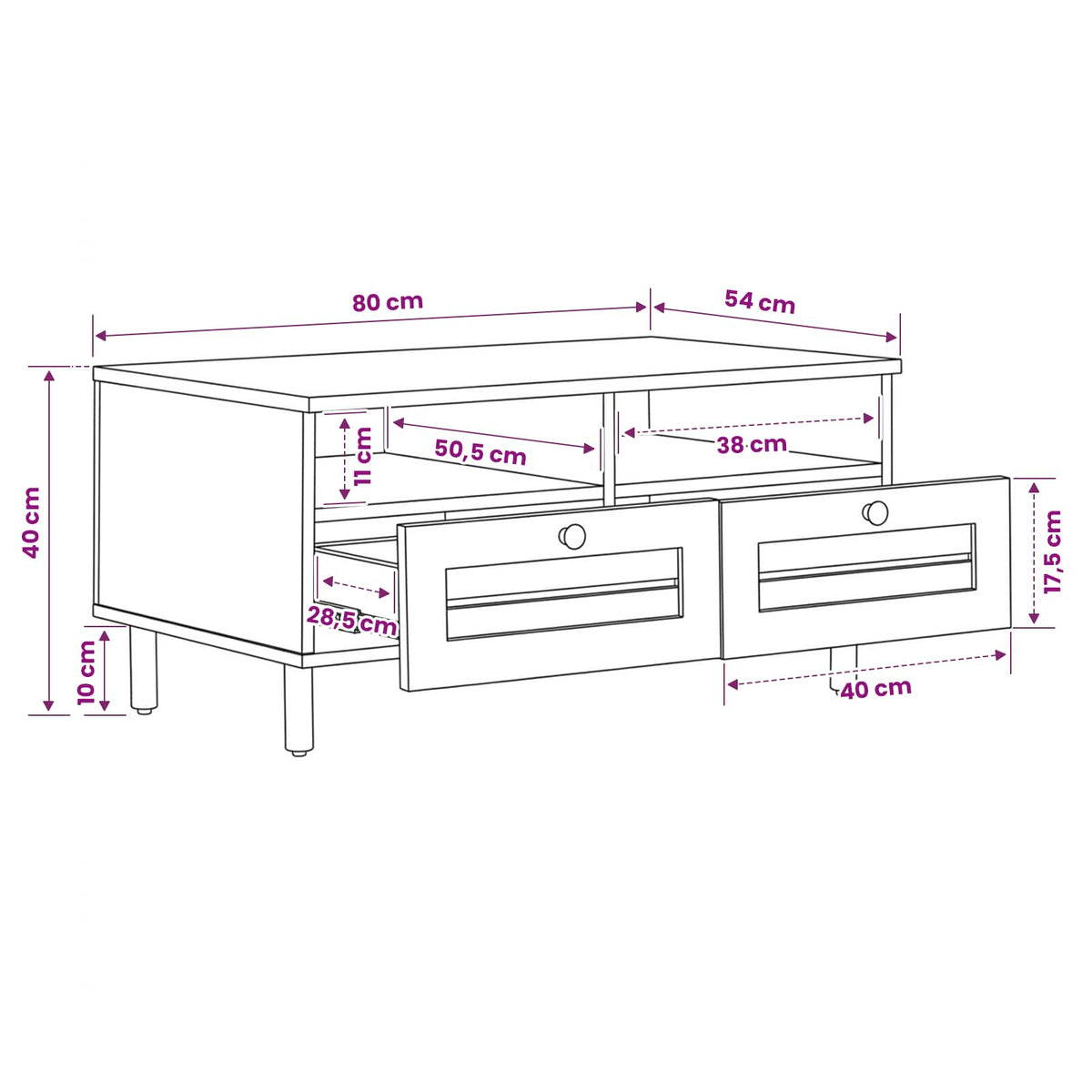 Coffee Table Brown and Black 80 x 54 x 40 cm Solid Mango Wood