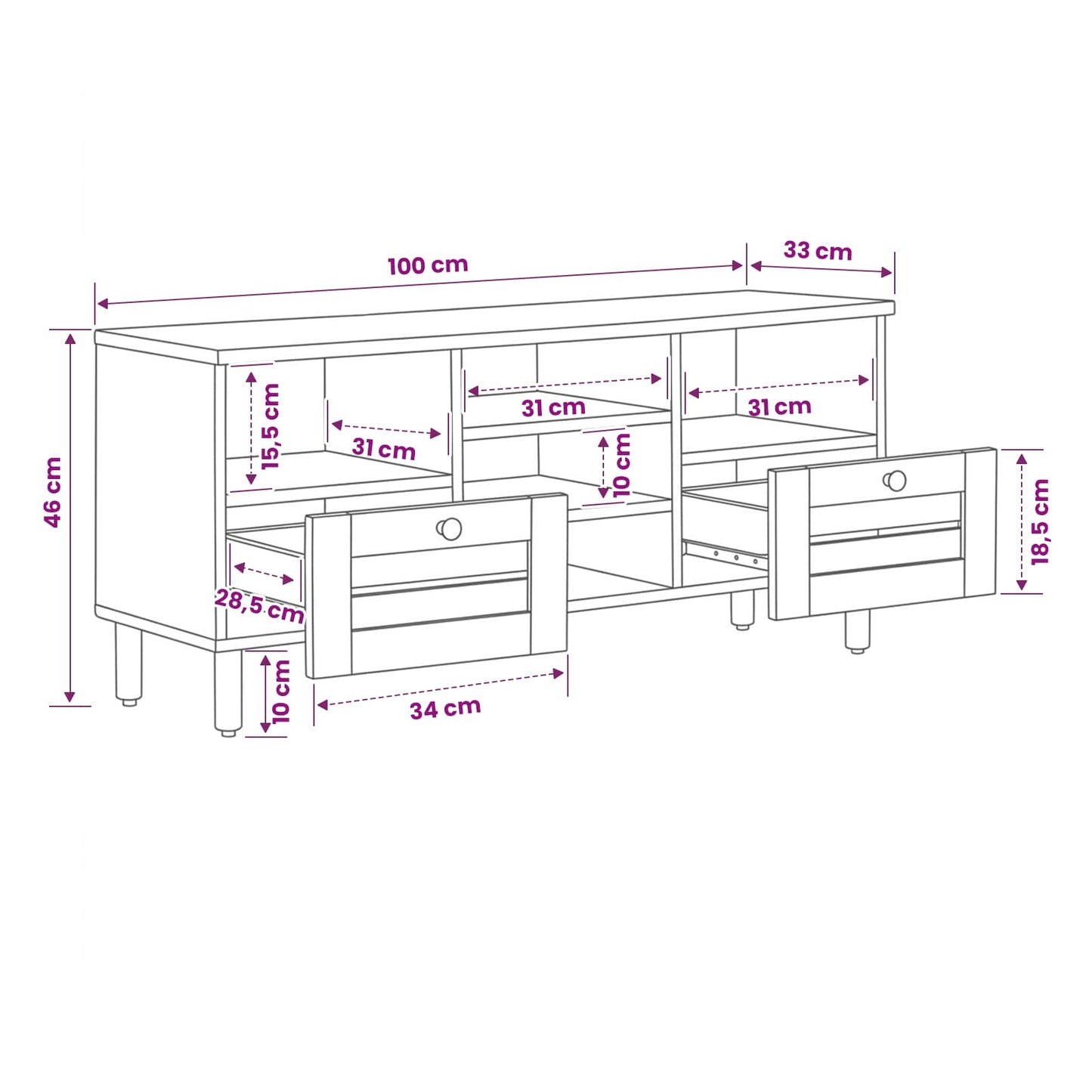 Storage Cabinets Natural 100 x 33 x 46 cm Solid Mango Wood