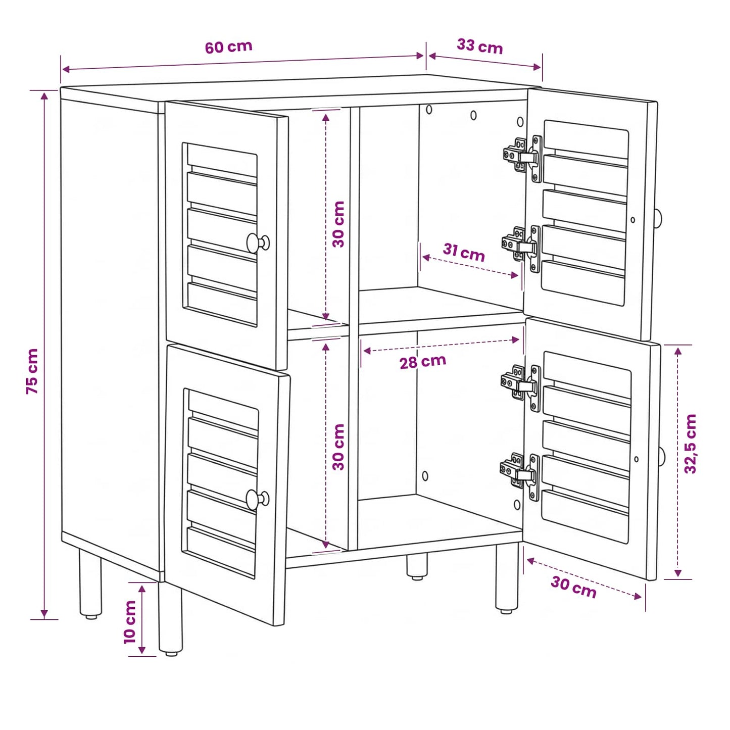 Storage Cabinets Natural 60 x 33 x 75 cm Solid Mango Wood