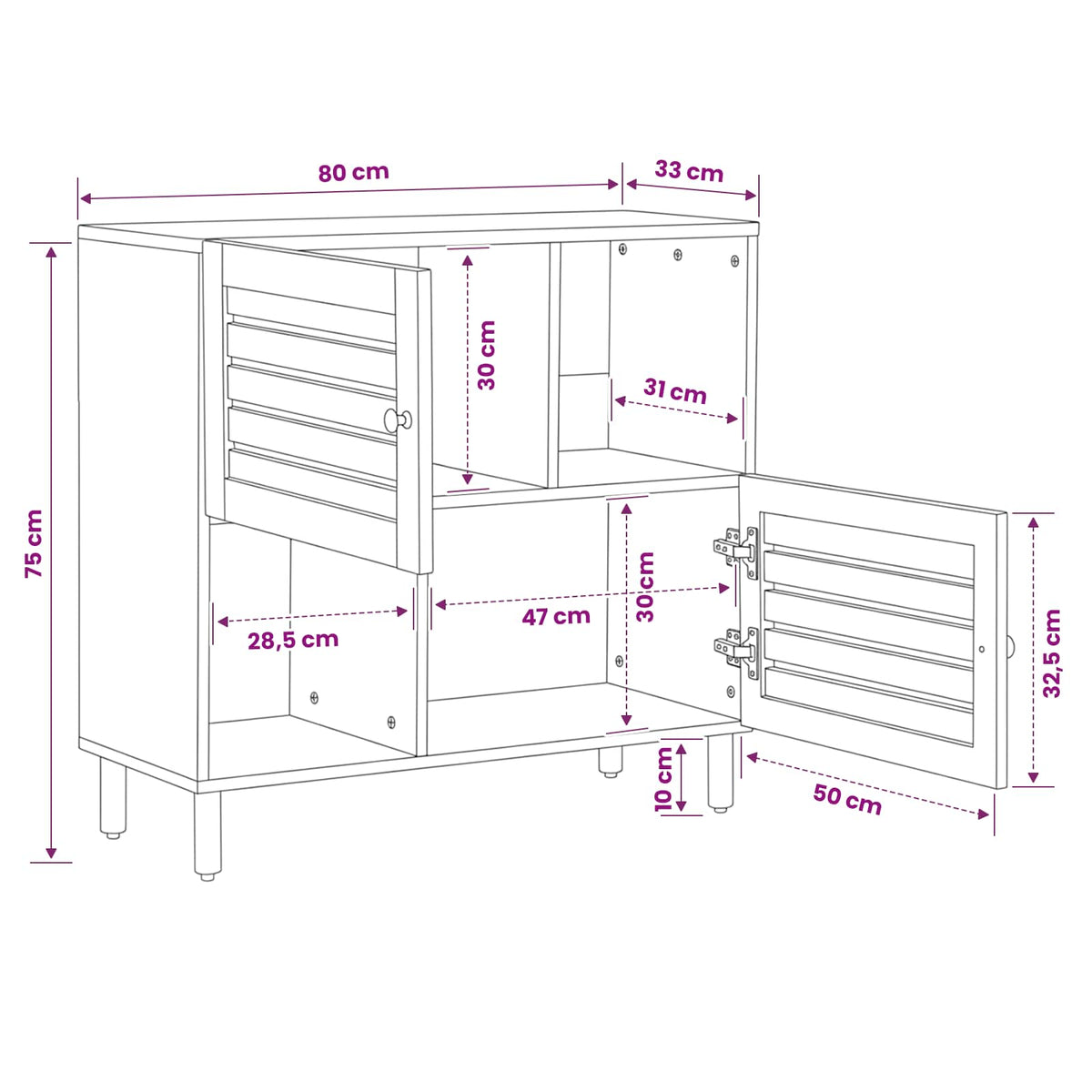 Storage Cabinets Brown 80 x 33.5 x 75 cm Solid Mango Wood