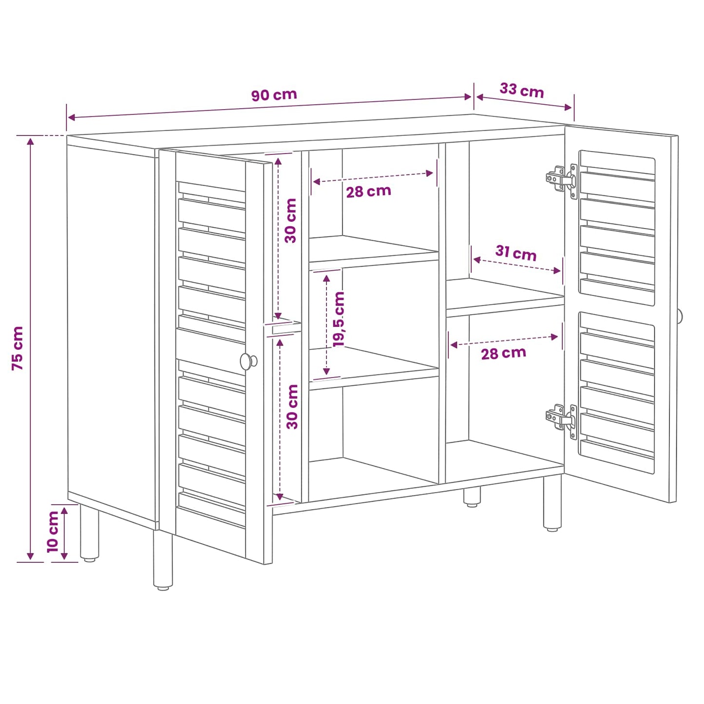 Storage Cabinets Natural 90 x 33 x 75 cm Solid Mango Wood