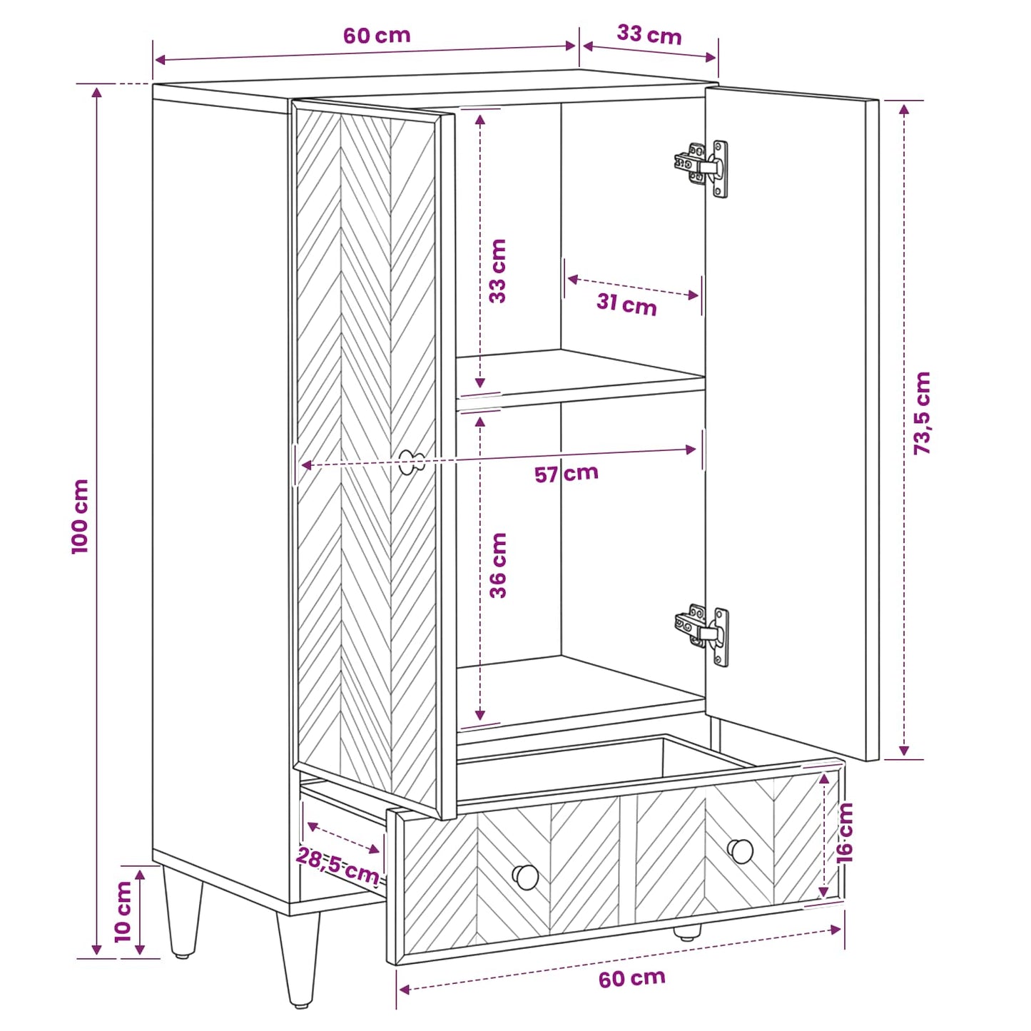 Storage Cabinets Natural 60 x 33 x 100 cm Solid Mango Wood